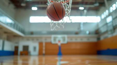 A basketball in a basketball arenaの素材