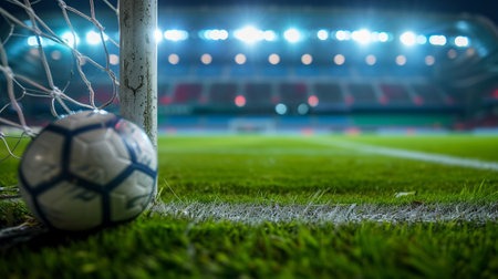 A soccer ball on a soccer fieldの素材