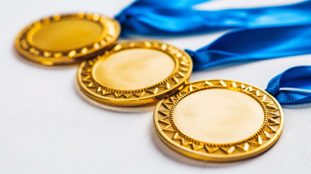 Gold medals on white backgroundの素材