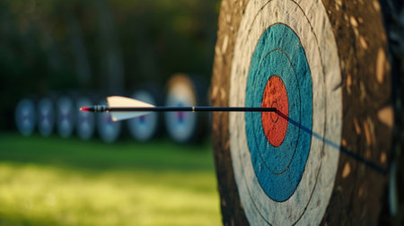 An arrow at the target on an archery fieldaの素材