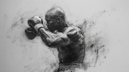 A boxer, sketch in black charcoalの素材