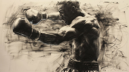 A boxer, sketch in black charcoalの素材
