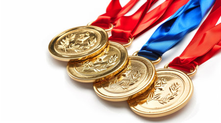 A set of medals on a white surfaceの素材