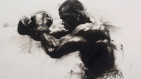 A boxer, sketch in black charcoalの素材