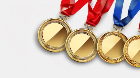 A set of medals on a white surfaceの素材