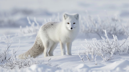 An arctic fox on an arctic plainの素材