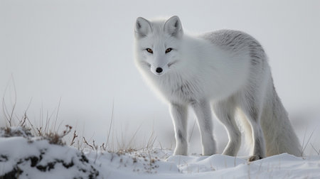 An arctic fox on an arctic plainの素材