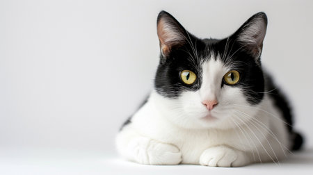 A white cat with black spots on a white backgroundの素材