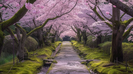 A landscape with a folding garden with sakura flowersの素材