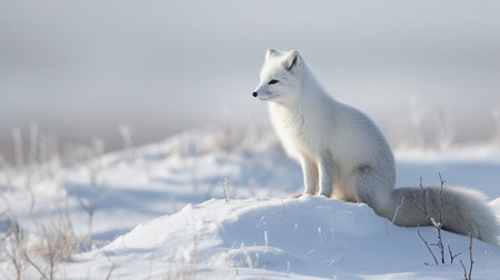 An arctic fox on an arctic plainの素材