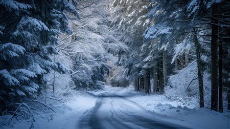 A winter road through the forestの素材