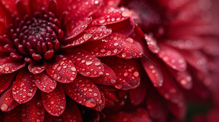Red chrysanthemum flowers during the rainの素材