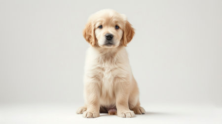 A golden retriever puppy on a white backgroundの素材