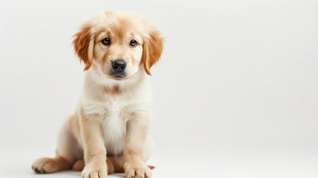 A golden retriever puppy on a white backgroundの素材