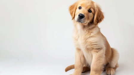 A golden retriever puppy on a white backgroundの素材