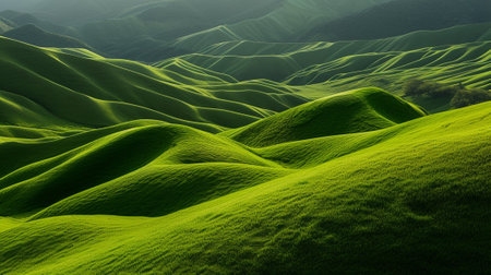 A landscape with many green hillsの素材