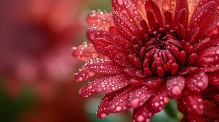 Red chrysanthemum flowers during the rainの素材