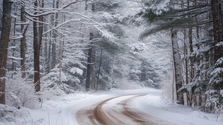 A winter road through the forestの素材