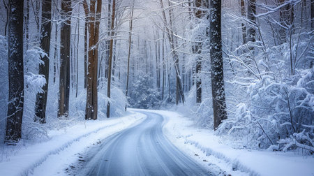 A winter road through the forestの素材