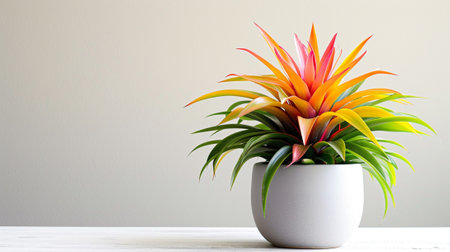 Bromeliad plant in pot on white backgroundの素材