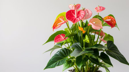 Anthurium plant in a pot on a white backgroundの素材