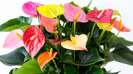 Anthurium plant in a pot on a white backgroundの素材