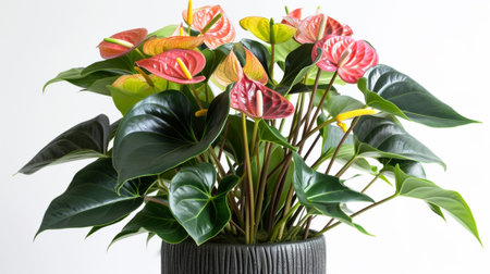 Anthurium plant in a pot on a white backgroundの素材