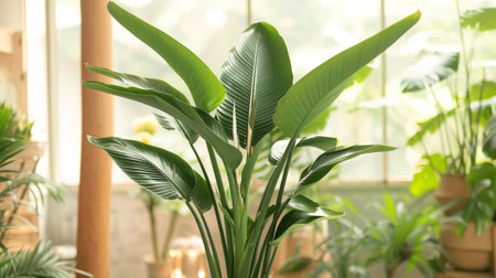 Bird of Paradise potted plant on white backgroundの素材
