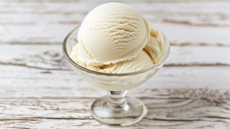 Delicious vanilla ice cream in a glass cupの素材