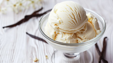 Delicious vanilla ice cream in a glass cupの素材