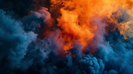An abstract background of blue and orange smoke, explosionの素材