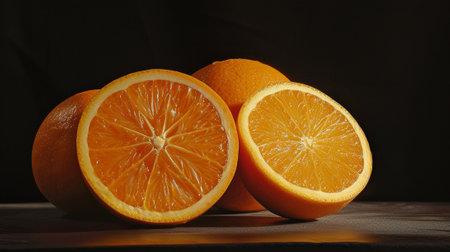 Delicious oranges on black backgroundの素材