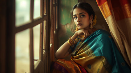 A girl from India in national clothesの素材