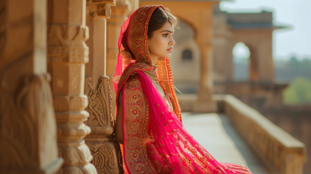 A girl from India in national clothesの素材