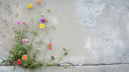 Flowers growing in the cracks of a wallの素材