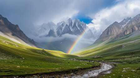 Rainbow over a mountainous areaの素材