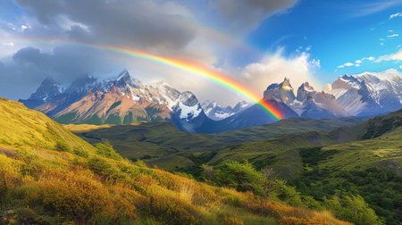 Rainbow over a mountainous areaの素材