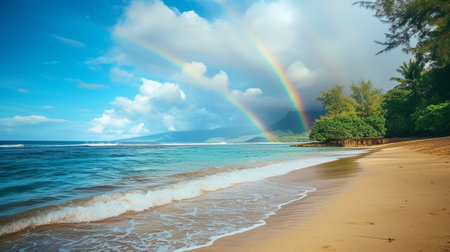 Rainbow over a tropical beachの素材