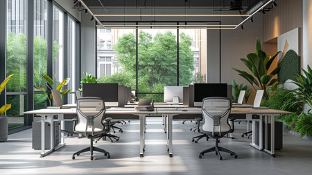A modern office equipped with furniture and equipmentの素材