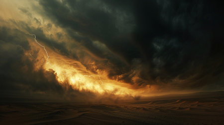 A storm with lightning in the desertの素材