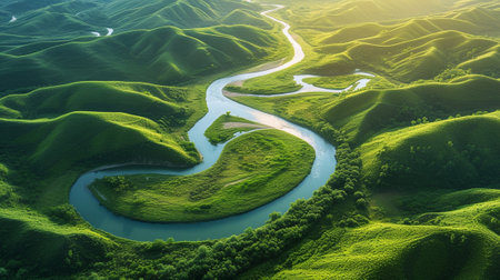 A big river that winds through the hillsの素材