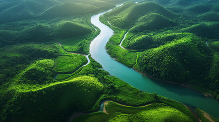 A big river that winds through the hillsの素材
