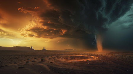 A storm with lightning in the desertの素材