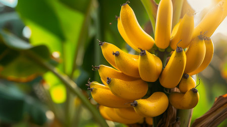 Bananas growing on the tree, close upの素材