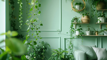 A bright room with many plantsの素材