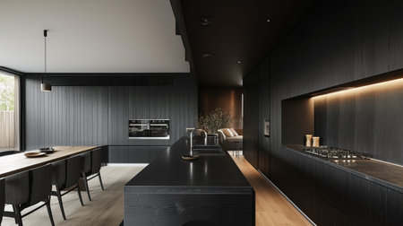 A black kitchen in Scandinavian styleの素材