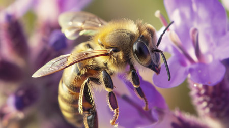 A bee, macro portrait on a flowerの素材