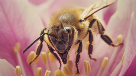 A bee, macro portrait on a flowerの素材