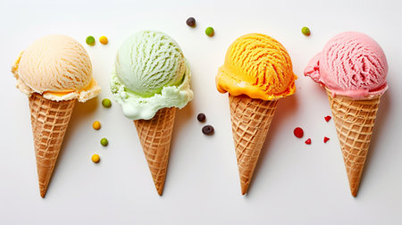Colored ice cream on a white backgroundの素材