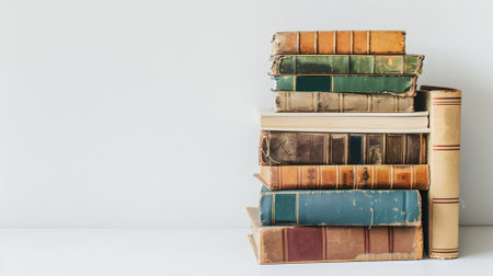 A stack of old books on a white backgroundの素材